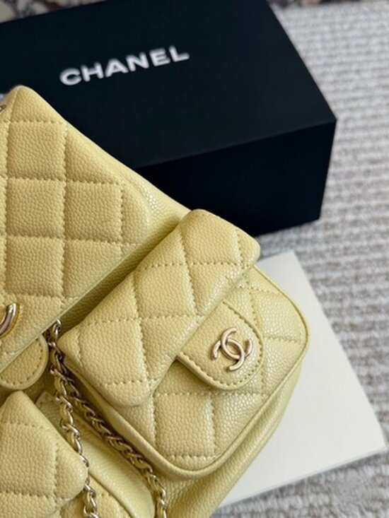 Luxury Quilted Caviar Urban Spirit Backpack Premium Lemon Yellow GHW - Picture 7 of 9